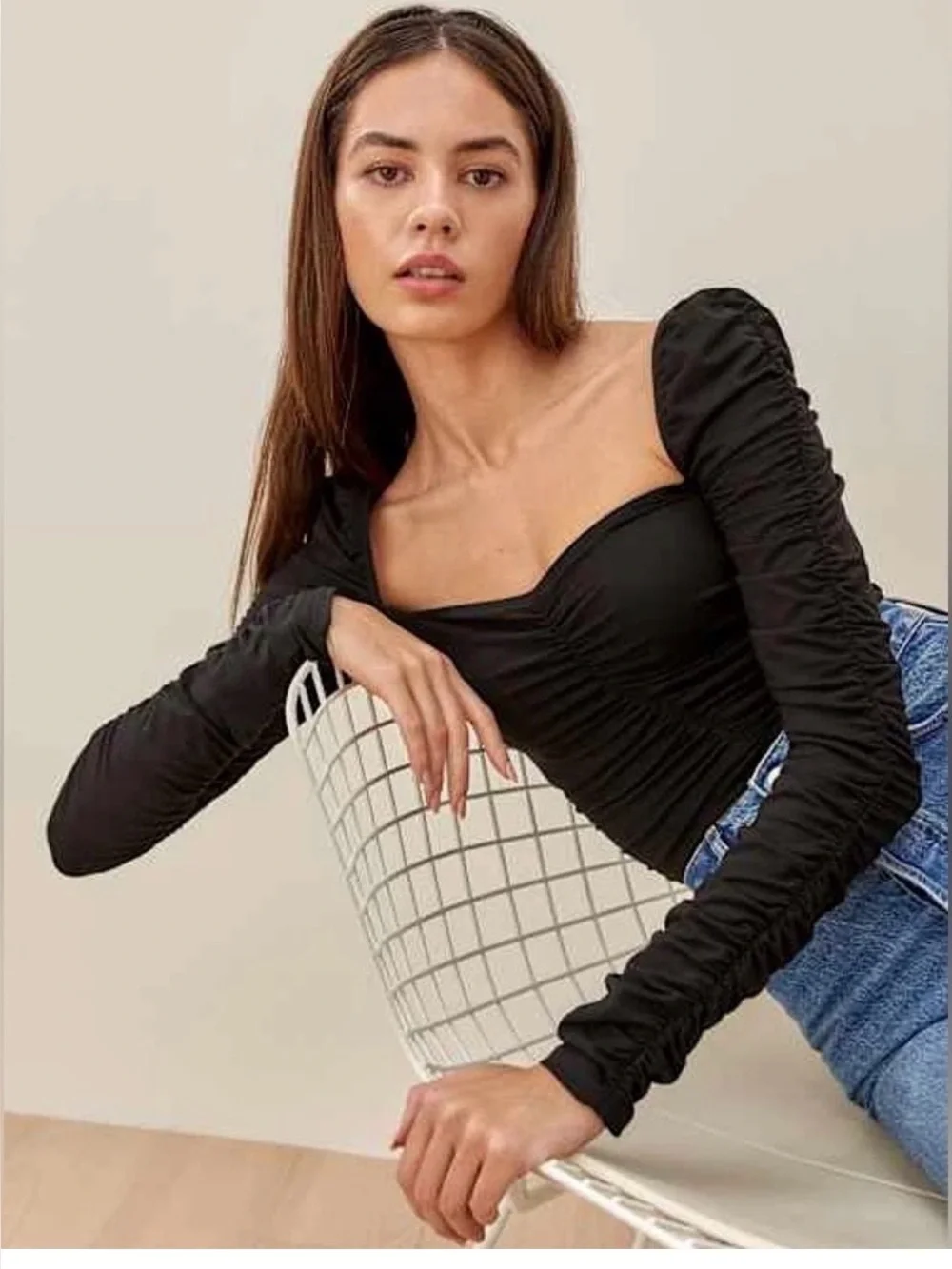 Reformation Esra Knit Top Black Sweetheart Neckline , Small